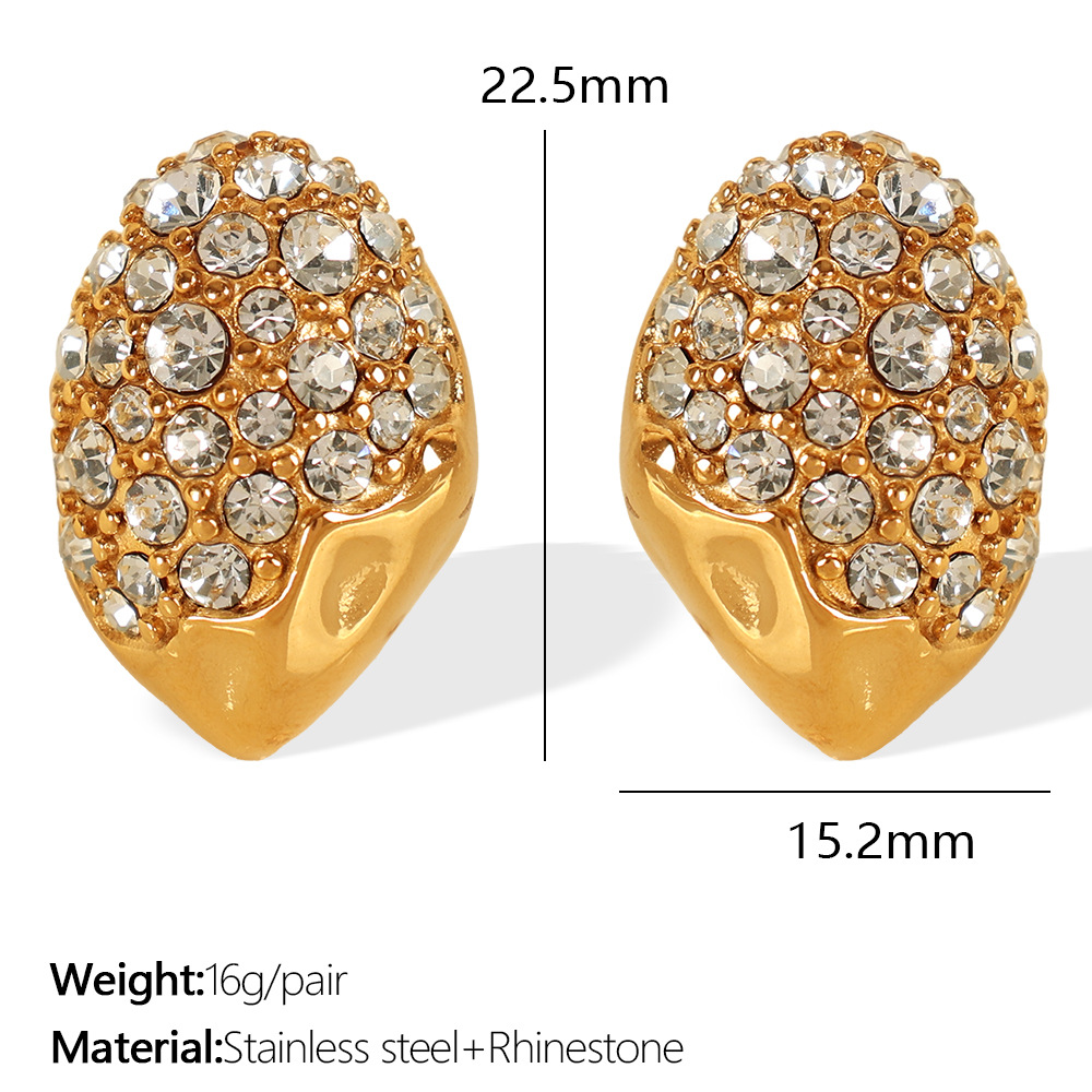 Gold color / 1 Pair Luxurious Series Elegant Stainless Steel  Gold Color Rhinestone Women's Stud Earrings 